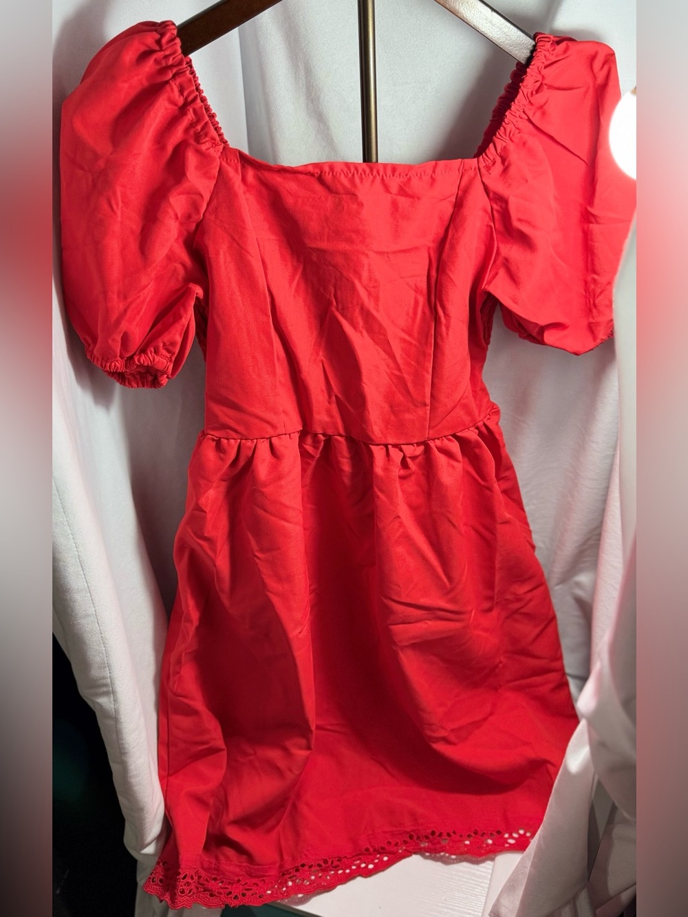 SHEIN Red Smocked Puff-Sleeve Dress for Kids